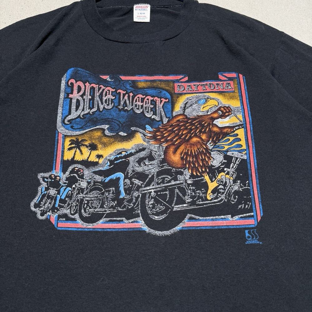 VTG 80s HARLEY DAVIDSON ROBISON DAYTONA BEACH BIKE WEEK MENS T TEE SHIRT L BLACK